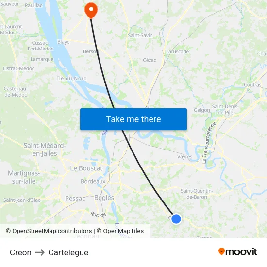Créon to Cartelègue map