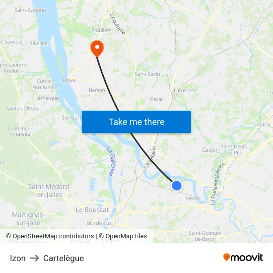 Izon to Cartelègue map