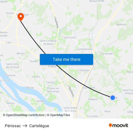 Périssac to Cartelègue map