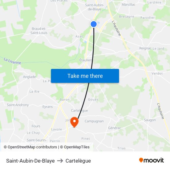 Saint-Aubin-De-Blaye to Cartelègue map