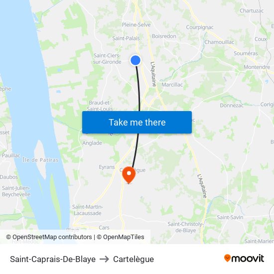 Saint-Caprais-De-Blaye to Cartelègue map