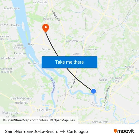 Saint-Germain-De-La-Rivière to Cartelègue map