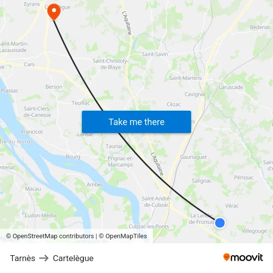Tarnès to Cartelègue map