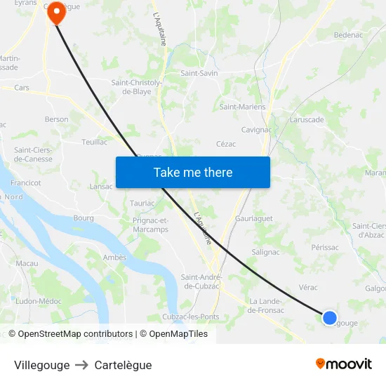 Villegouge to Cartelègue map