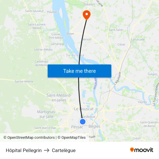 Hôpital Pellegrin to Cartelègue map