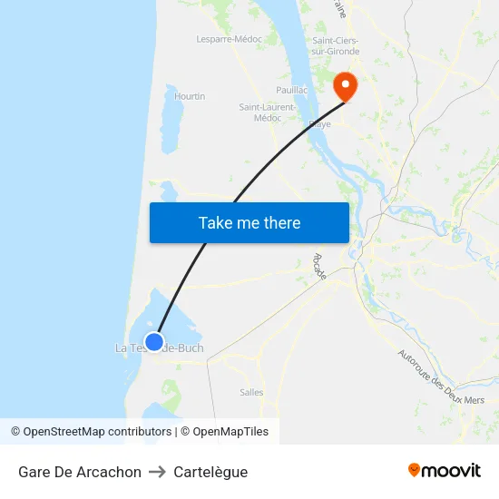 Gare De Arcachon to Cartelègue map
