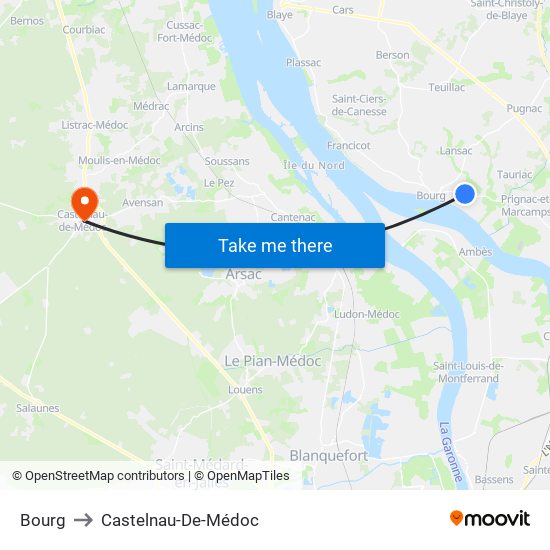 Bourg to Castelnau-De-Médoc map