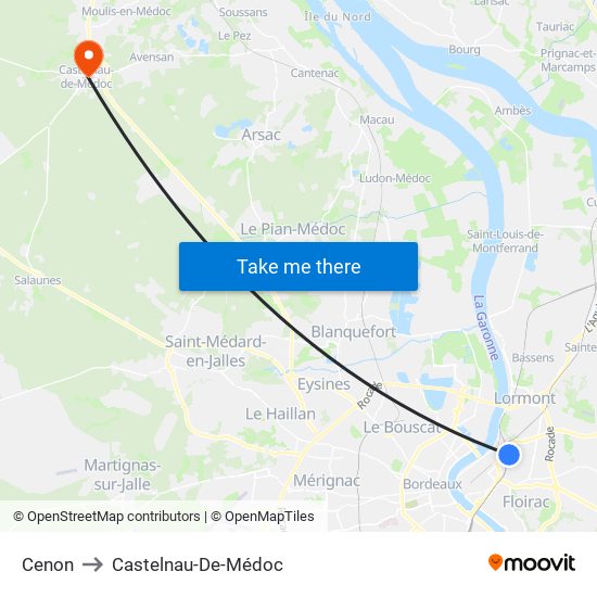 Cenon to Castelnau-De-Médoc map