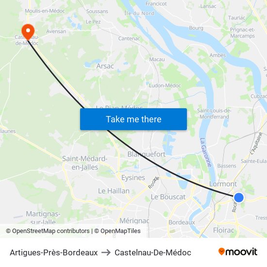 Artigues-Près-Bordeaux to Castelnau-De-Médoc map