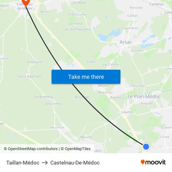 Taillan-Médoc to Castelnau-De-Médoc map