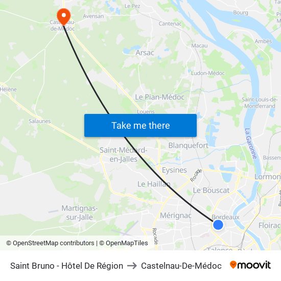 Saint Bruno - Hôtel De Région to Castelnau-De-Médoc map