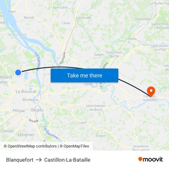 Blanquefort to Castillon-La-Bataille map