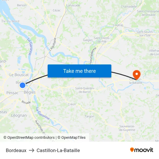Bordeaux to Castillon-La-Bataille map