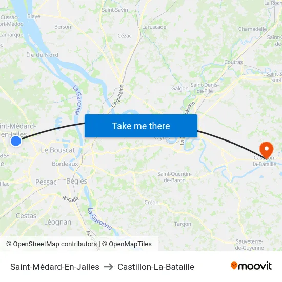 Saint-Médard-En-Jalles to Castillon-La-Bataille map