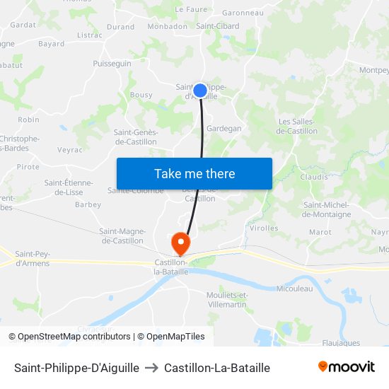 Saint-Philippe-D'Aiguille to Castillon-La-Bataille map