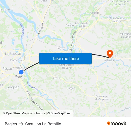 Bègles to Castillon-La-Bataille map