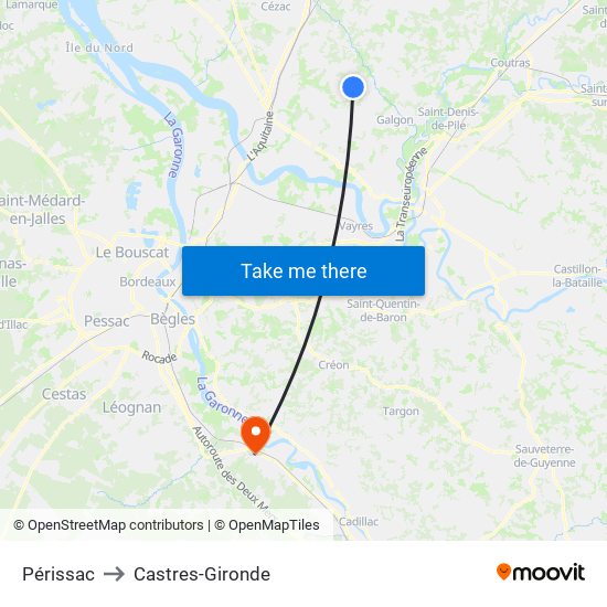 Périssac to Castres-Gironde map