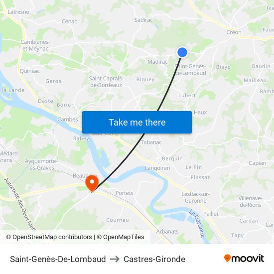 Saint-Genès-De-Lombaud to Castres-Gironde map