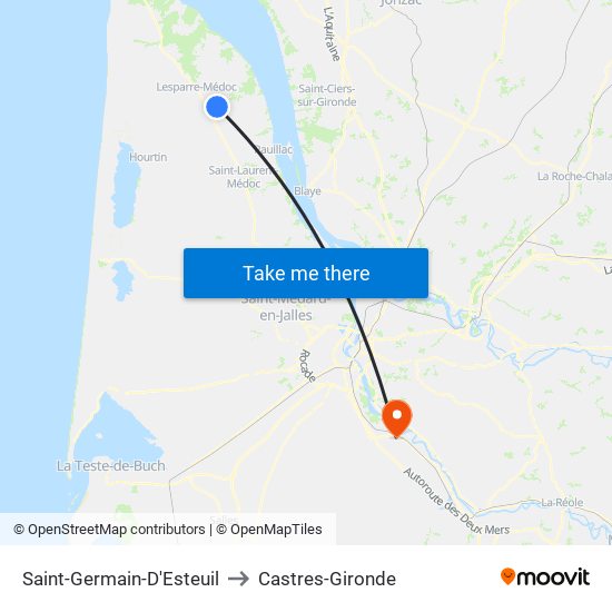 Saint-Germain-D'Esteuil to Castres-Gironde map