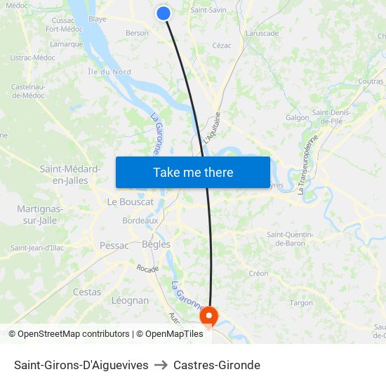 Saint-Girons-D'Aiguevives to Castres-Gironde map