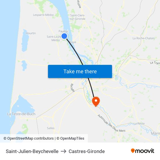 Saint-Julien-Beychevelle to Castres-Gironde map