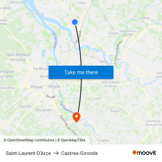 Saint-Laurent-D'Arce to Castres-Gironde map
