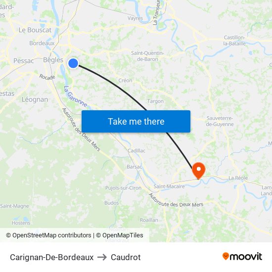 Carignan-De-Bordeaux to Caudrot map