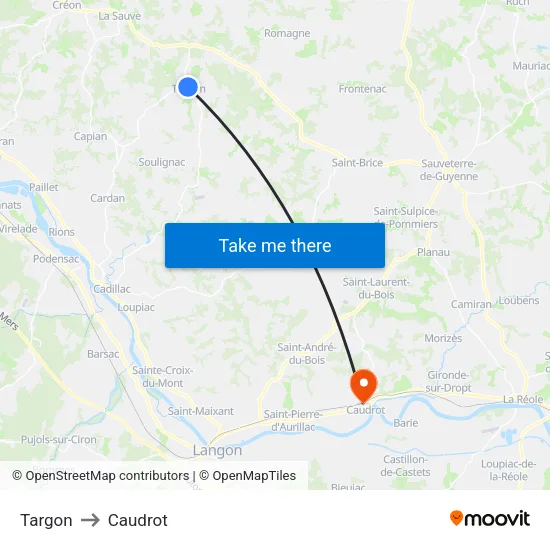 Targon to Caudrot map