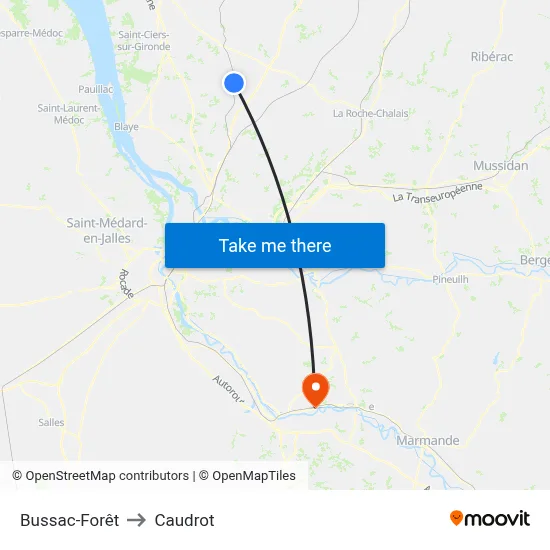 Bussac-Forêt to Caudrot map