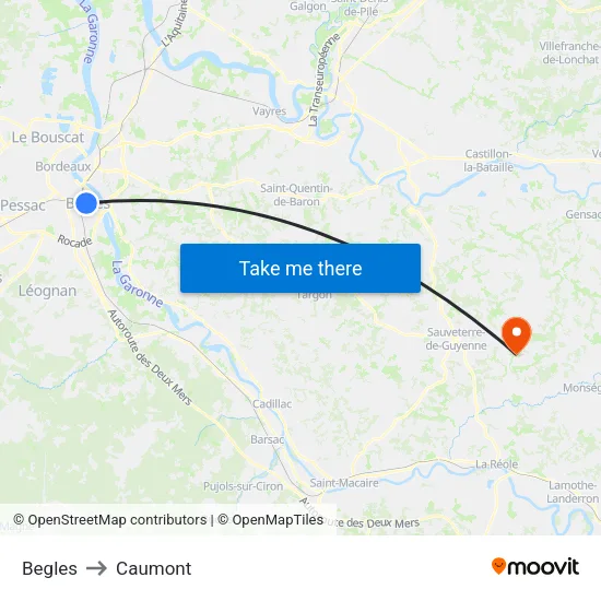 Begles to Caumont map