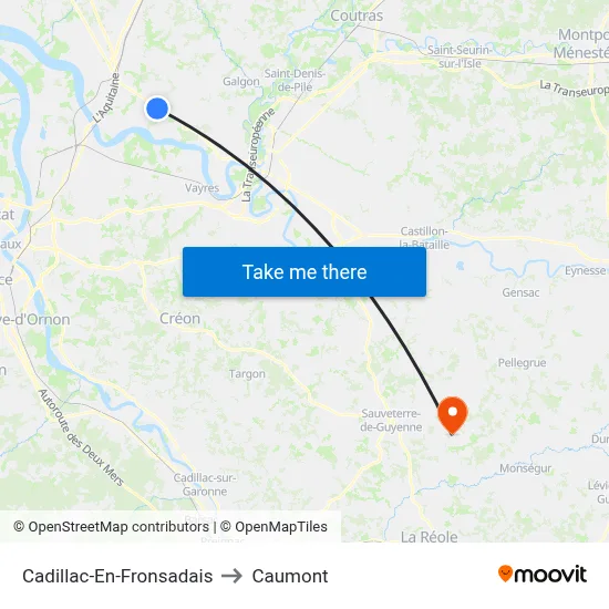 Cadillac-En-Fronsadais to Caumont map