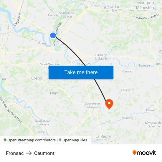 Fronsac to Caumont map