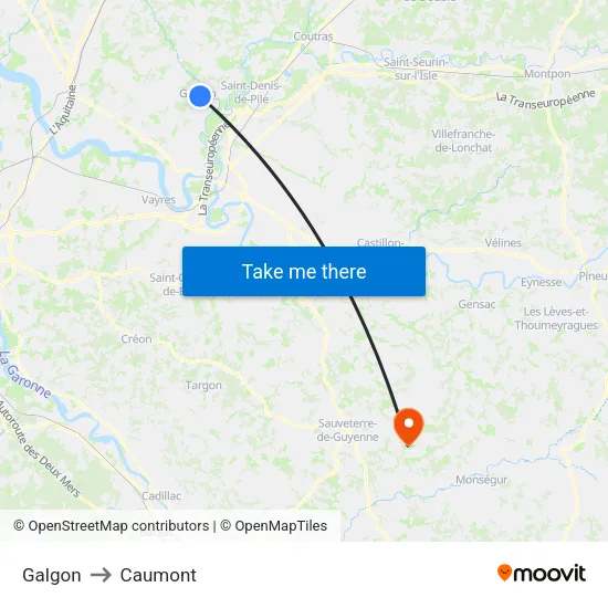 Galgon to Caumont map