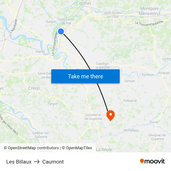 Les Billaux to Caumont map