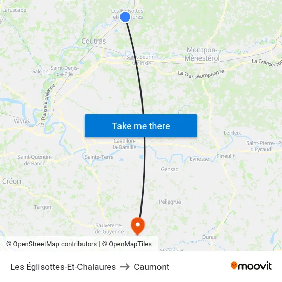 Les Églisottes-Et-Chalaures to Caumont map
