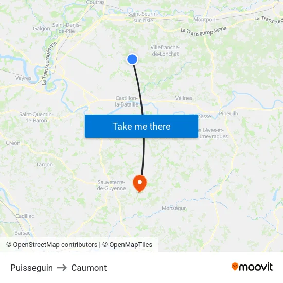Puisseguin to Caumont map