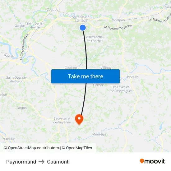 Puynormand to Caumont map