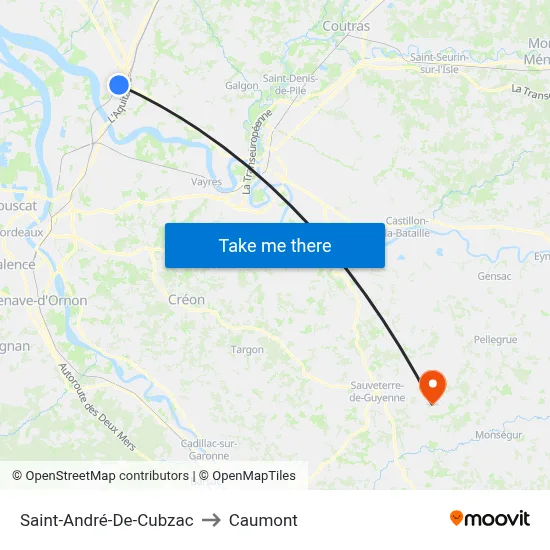 Saint-André-De-Cubzac to Caumont map