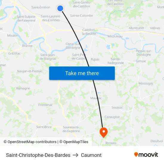 Saint-Christophe-Des-Bardes to Caumont map
