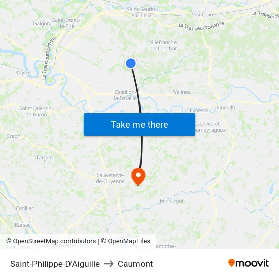 Saint-Philippe-D'Aiguille to Caumont map