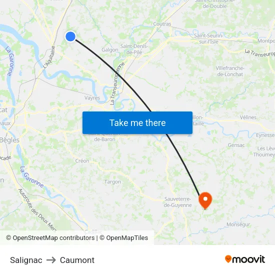 Salignac to Caumont map