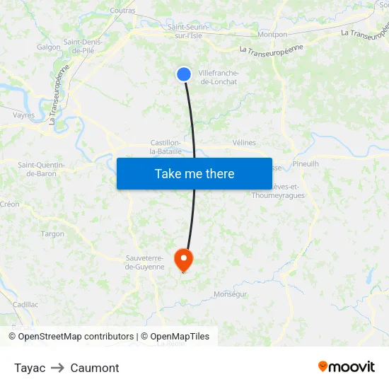 Tayac to Caumont map