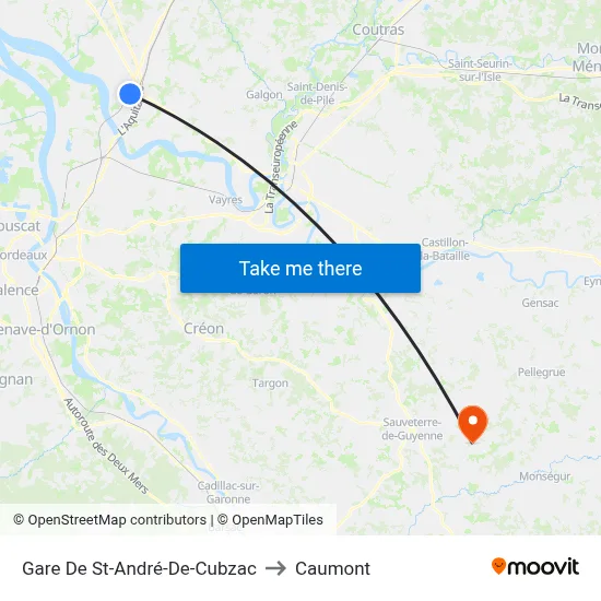 Gare De St-André-De-Cubzac to Caumont map