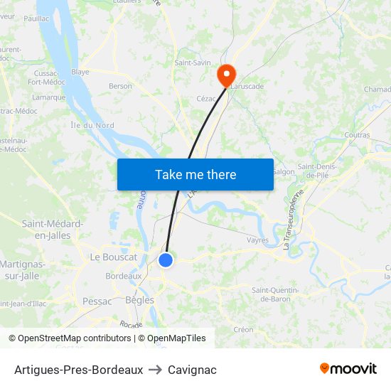 Artigues-Pres-Bordeaux to Cavignac map