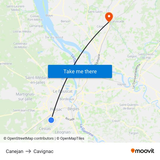 Canejan to Cavignac map