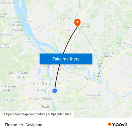 Floirac to Cavignac map