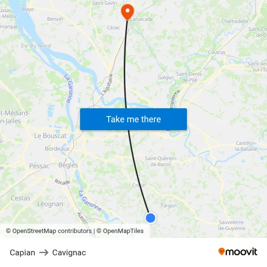 Capian to Cavignac map
