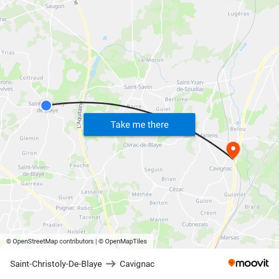 Saint-Christoly-De-Blaye to Cavignac map