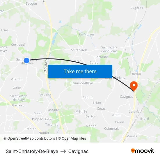 Saint-Christoly-De-Blaye to Cavignac map