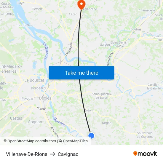 Villenave-De-Rions to Cavignac map